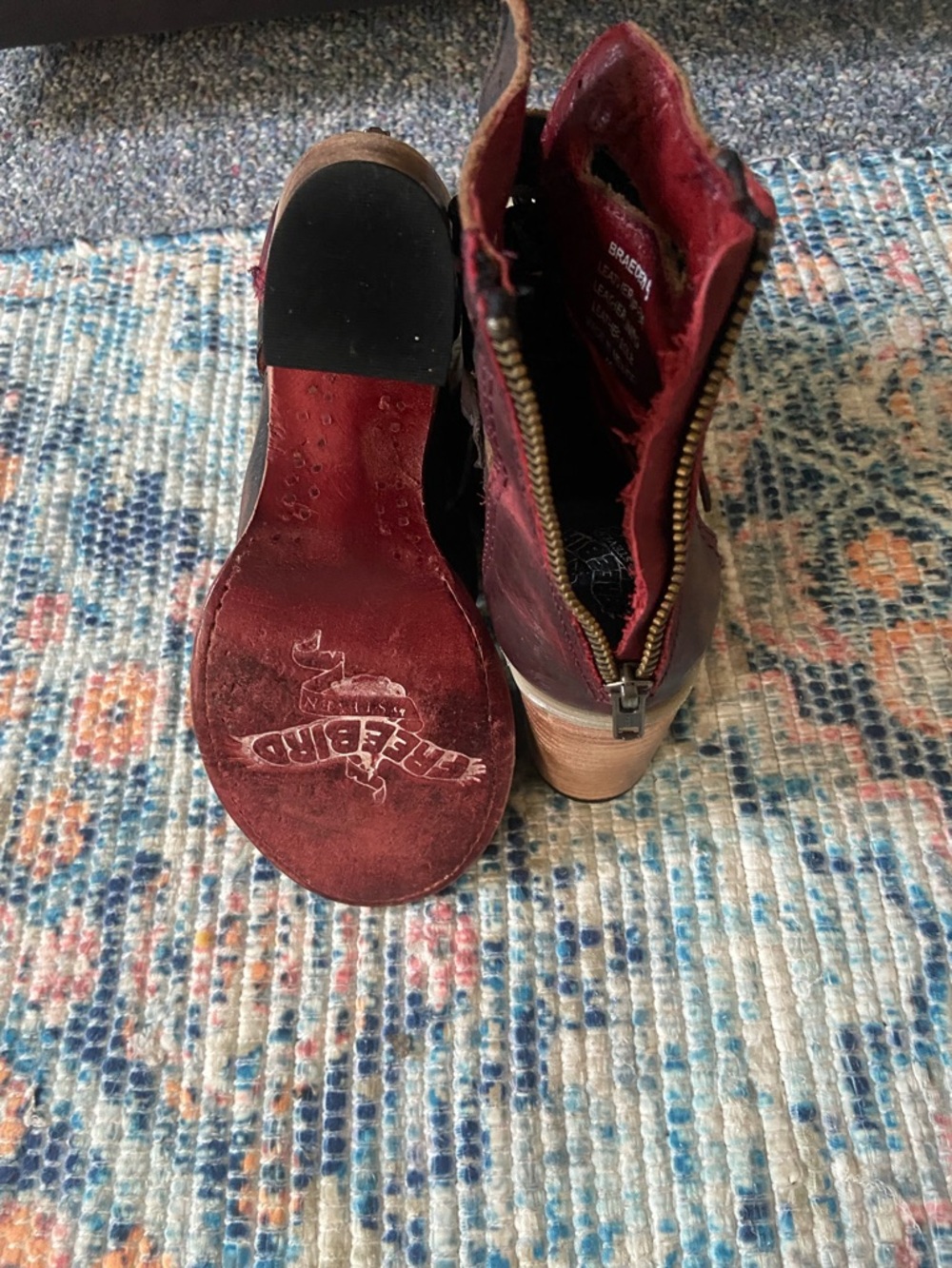 freebird Brown Multi-Strap Open-Toe Leather Sandals with Red Lining - Picture 3 of 6